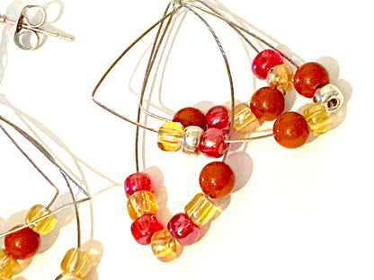 Pale Yellow Red Leaf Earrings