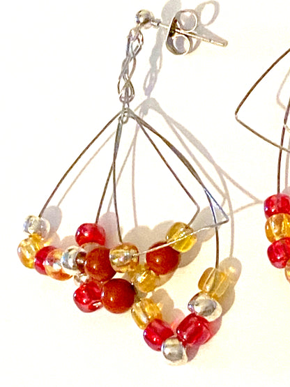 Pale Yellow Red Leaf Earrings