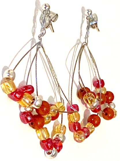 Pale Yellow Red Leaf Earrings