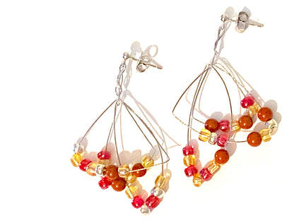 Pale Yellow Red Leaf Earrings