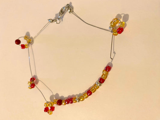 Pale Yellow Red Beaded Circle Bracelet