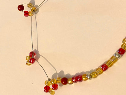 Pale Yellow Red Beaded Circle Bracelet