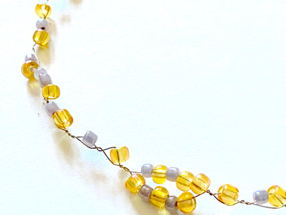 Amber Yellow and Gray Bead Necklace