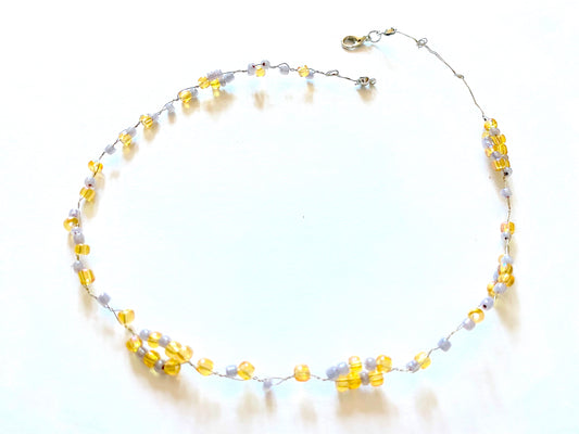 Amber Yellow and Gray Bead Necklace