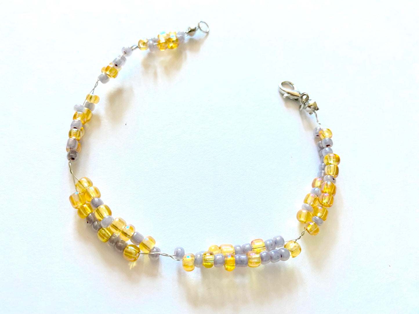 Amber Yellow and Gray Bead Bracelet