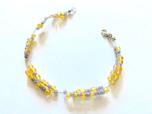 Amber Yellow and Gray Bead Bracelet