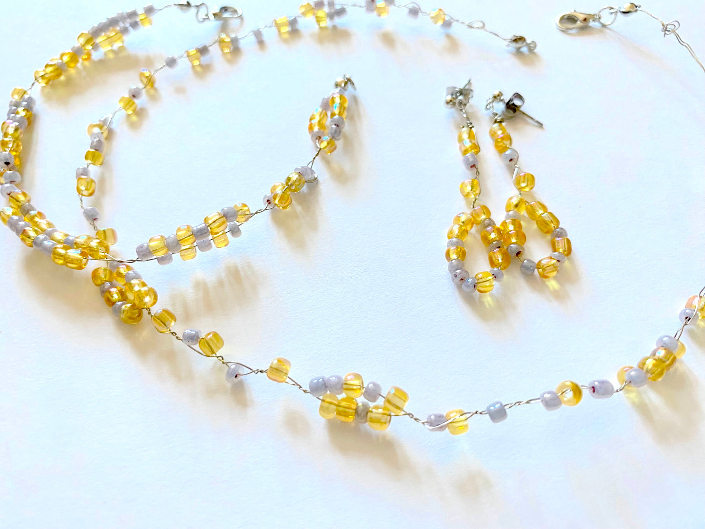 Amber Yellow and Gray Bead Necklace Set