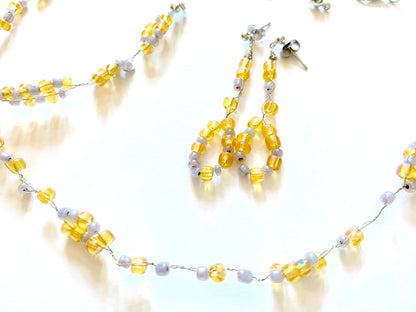 Amber Yellow and Gray Bead Necklace Set