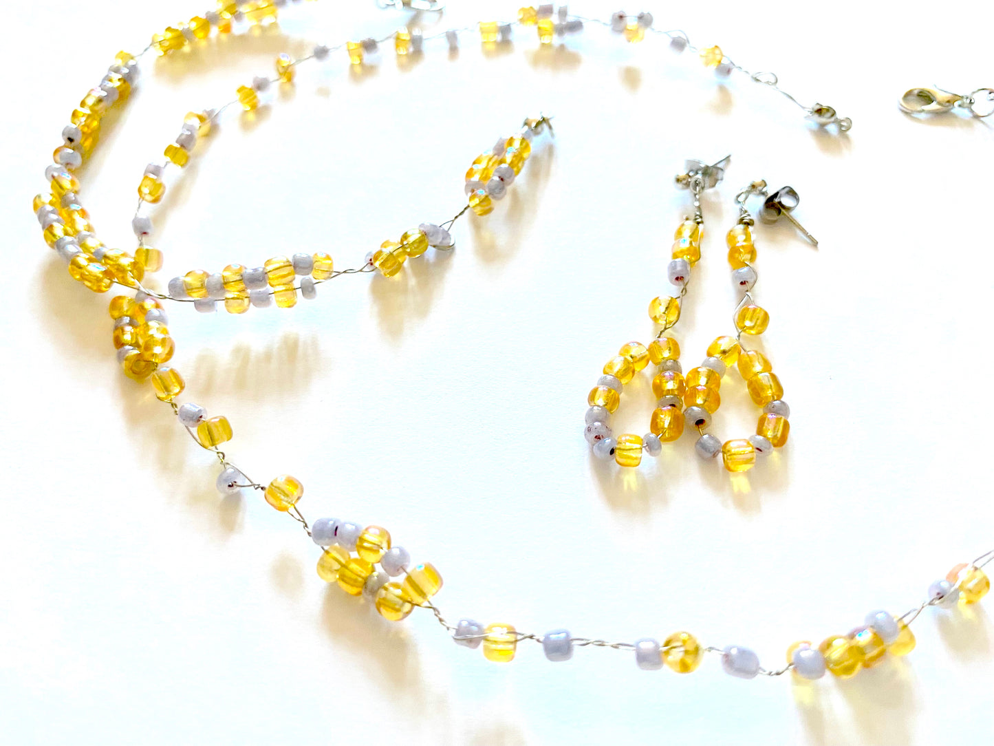 Amber Yellow and Gray Bead Necklace Set