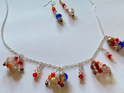 Blue Red Triangle Charm Necklace Set