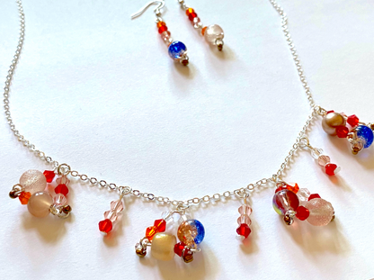 Blue Red Triangle Charm Necklace Set