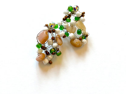 Sunstone Green White Bead Earrings