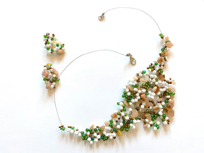 Sunstone Green White Bead Necklace Set