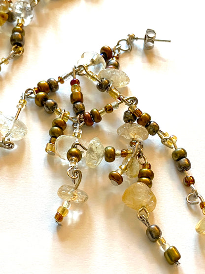 Citrine Bronze Gold Bead Earrings