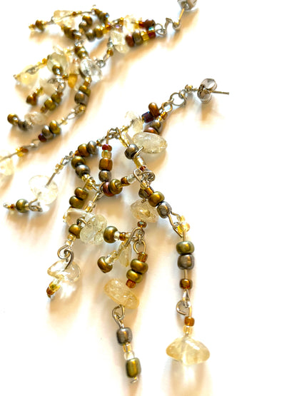 Citrine Bronze Gold Bead Earrings