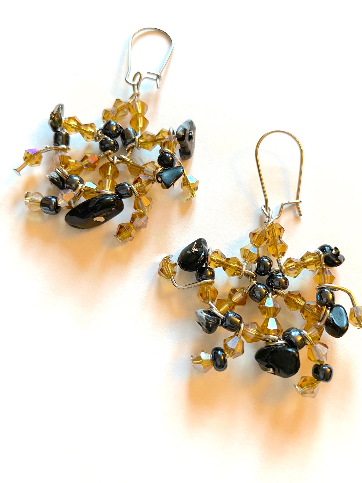 Snowflake Obsidian Amber Earrings