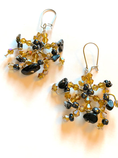 Snowflake Obsidian Amber Earrings