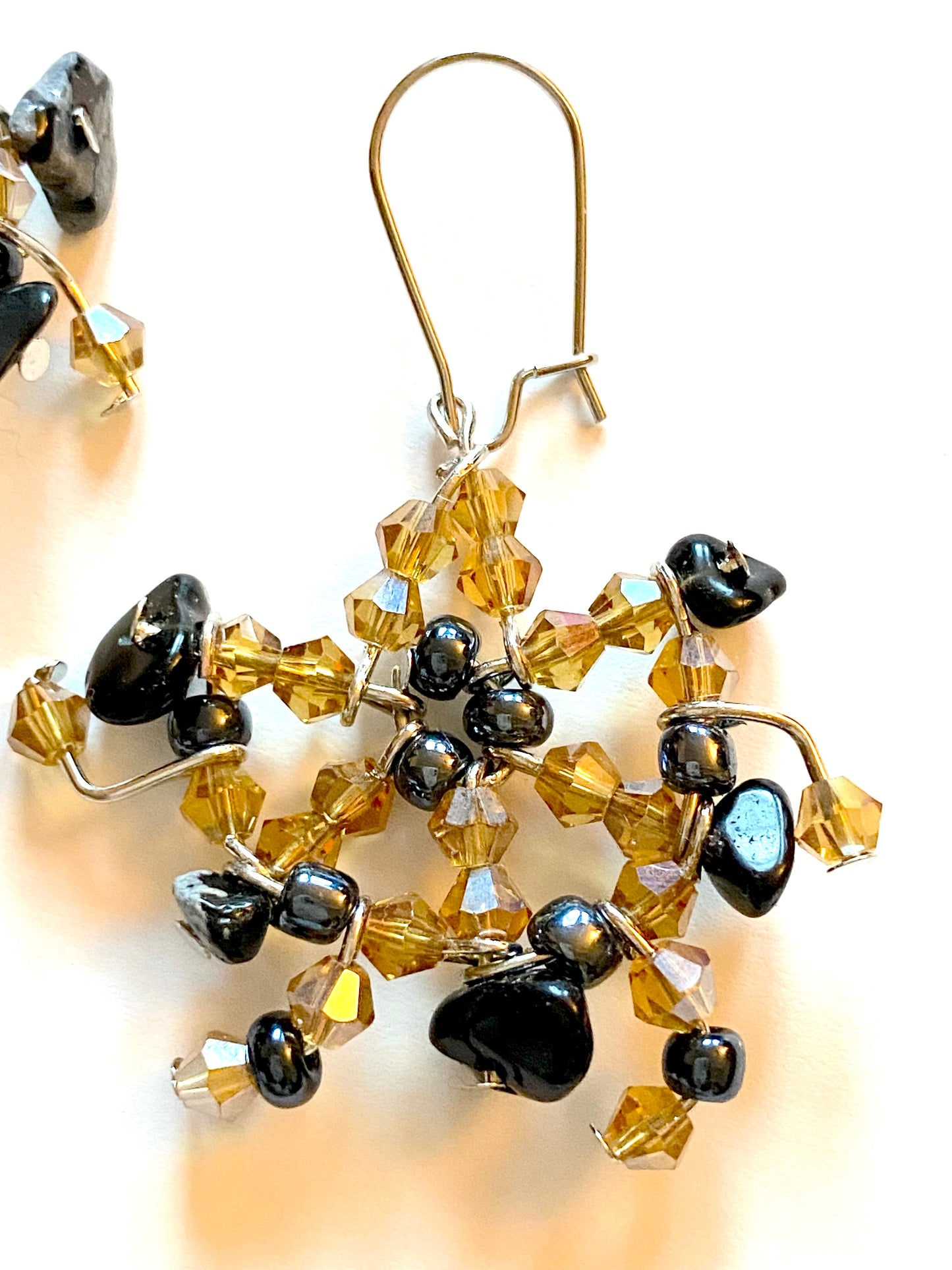 Snowflake Obsidian Amber Earrings