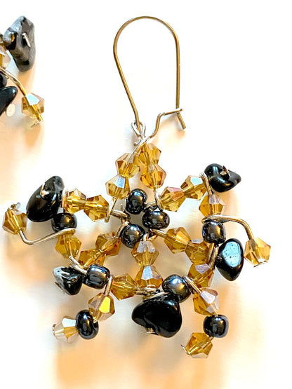 Snowflake Obsidian Amber Earrings
