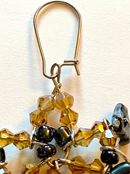 Snowflake Obsidian Amber Earrings