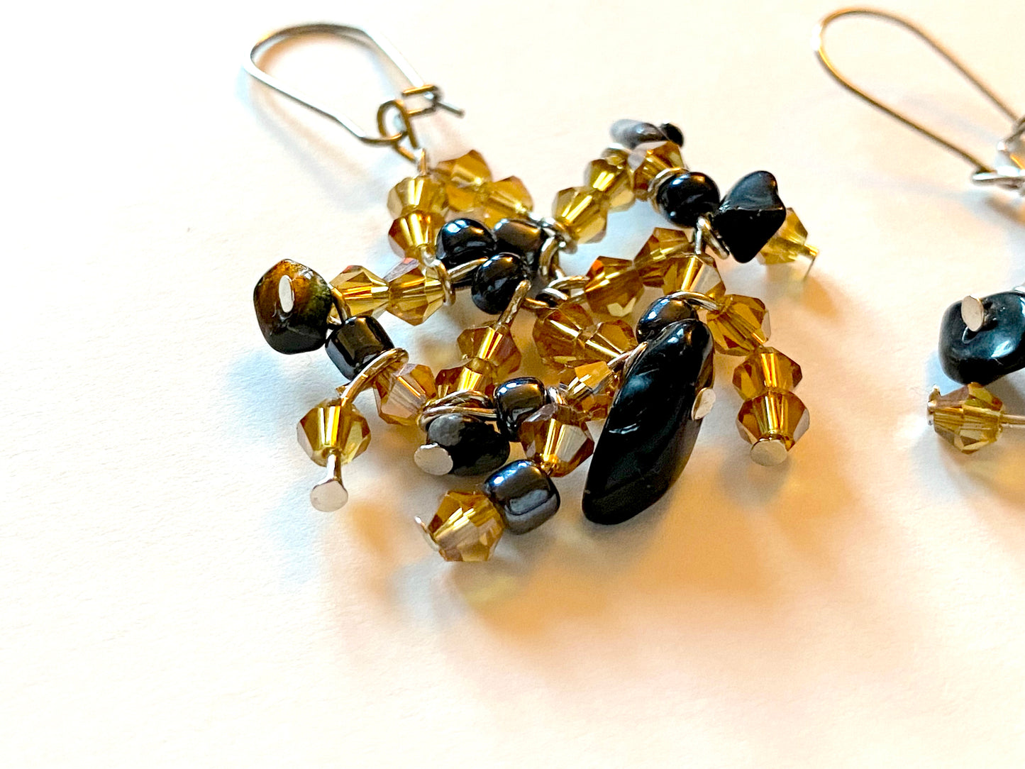 Snowflake Obsidian Amber Earrings