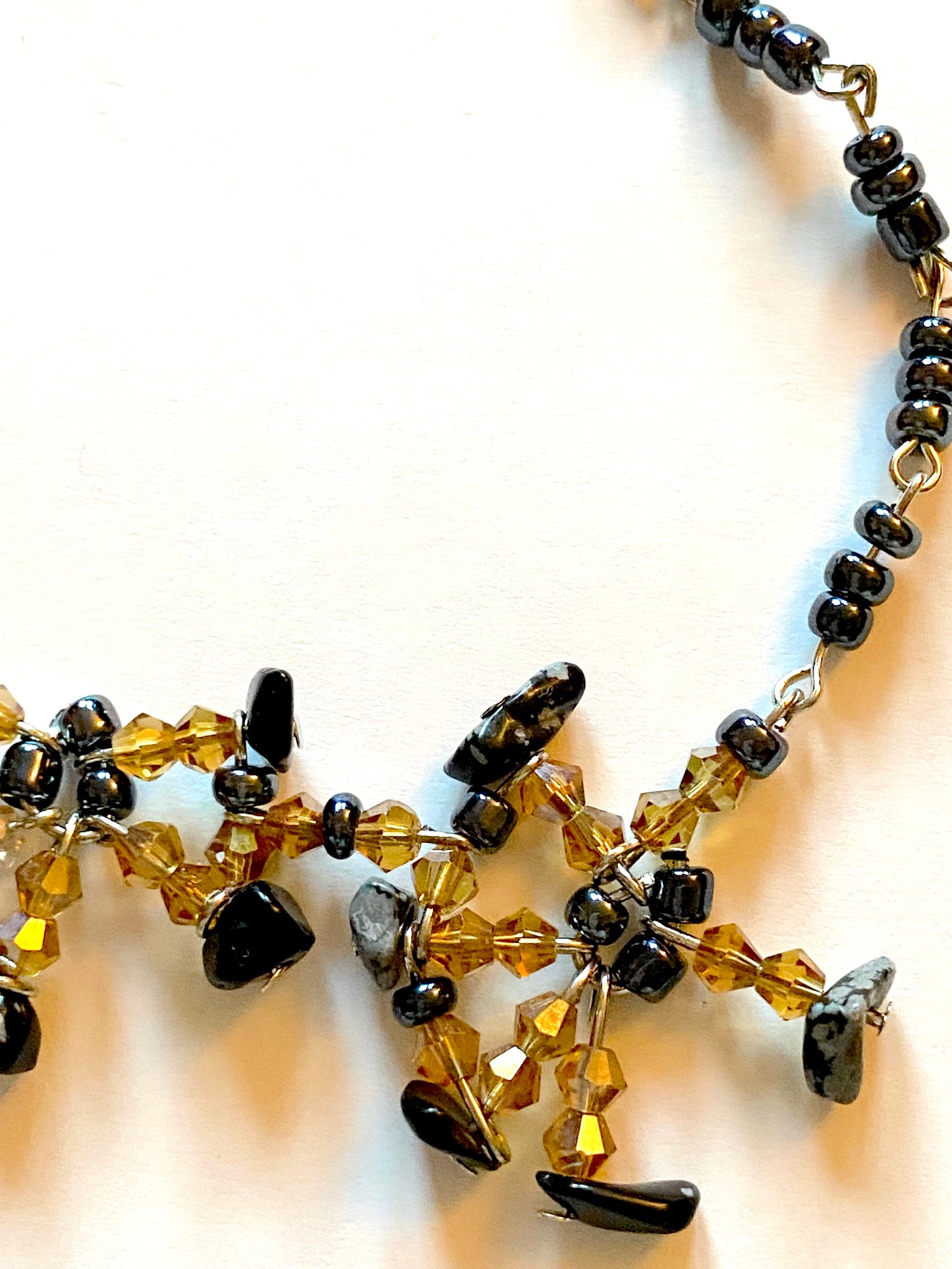 Snowflake Obsidian Amber Necklace