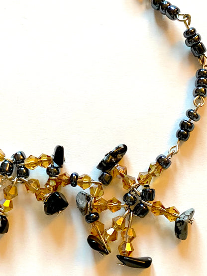 Snowflake Obsidian Amber Necklace