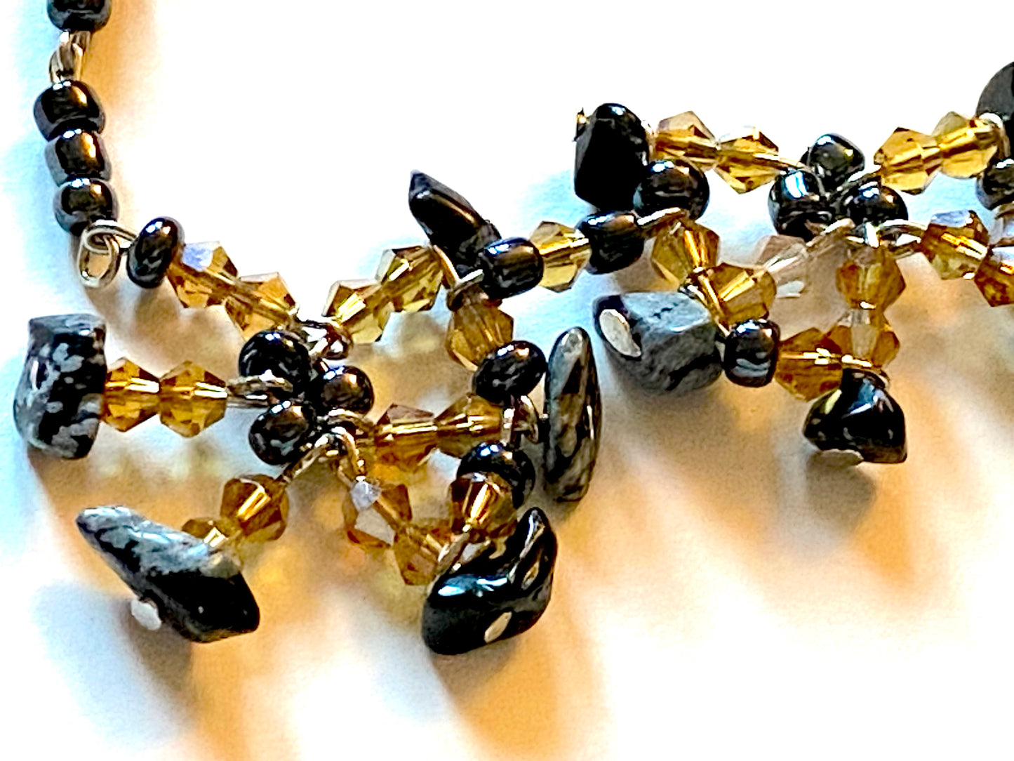 Snowflake Obsidian Amber Necklace