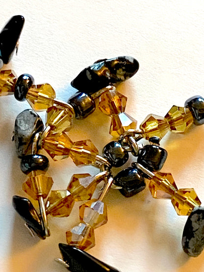 Snowflake Obsidian Amber Necklace
