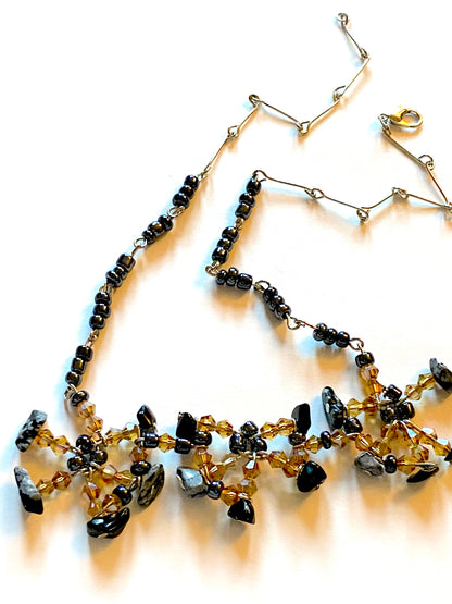 Snowflake Obsidian Amber Necklace