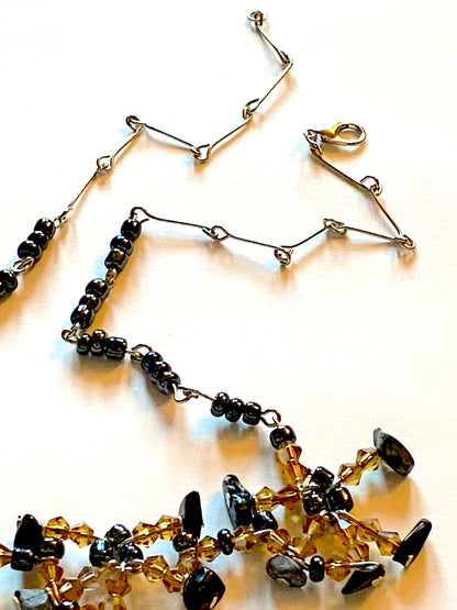 Snowflake Obsidian Amber Necklace
