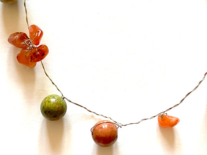 Red Agate Green Bead Necklace