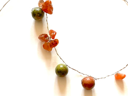 Red Agate Green Bead Necklace