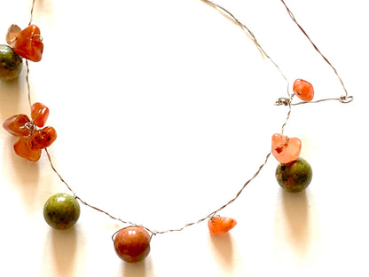 Red Agate Green Bead Necklace
