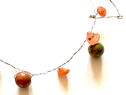 Red Agate Green Bead Necklace