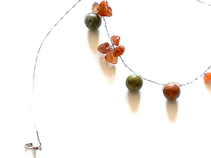 Red Agate Green Bead Necklace