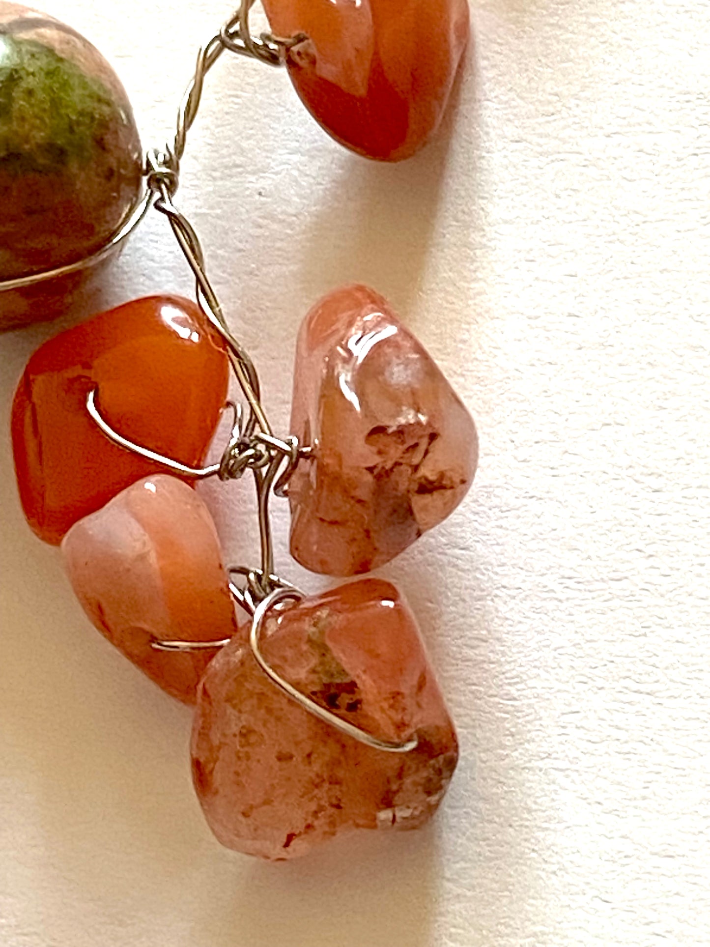 Red Agate Green Bead Earrings