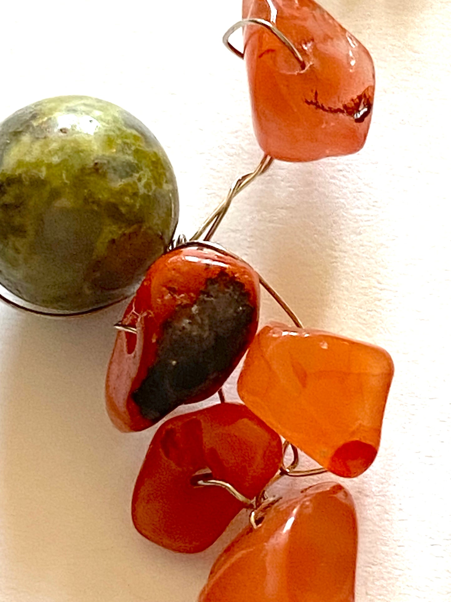 Red Agate Green Bead Earrings
