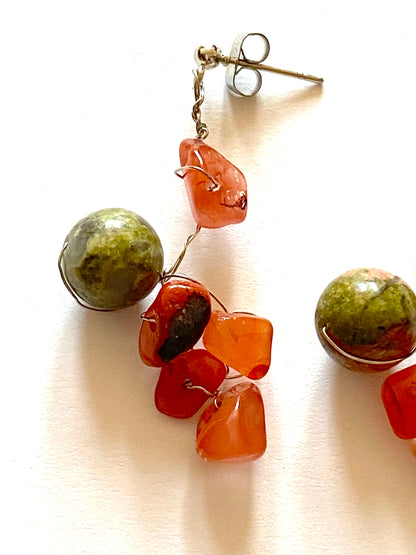 Red Agate Green Bead Earrings