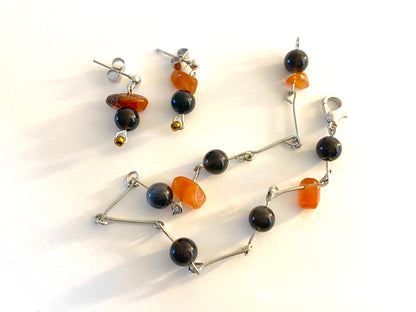 Onyx Red Agate Jewelry Set