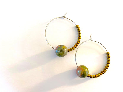 Green Gold Hoops