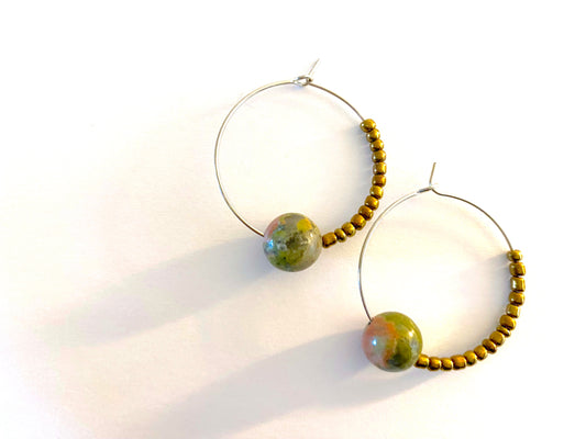 Green Gold Hoops