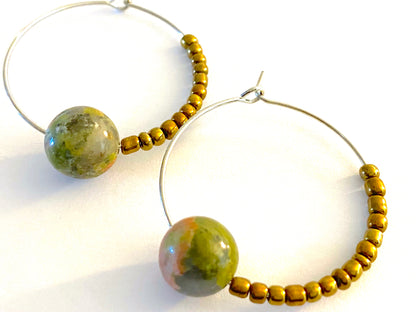 Green Gold Hoops