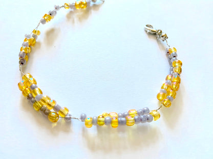 Amber Yellow and Gray Bead Bracelet