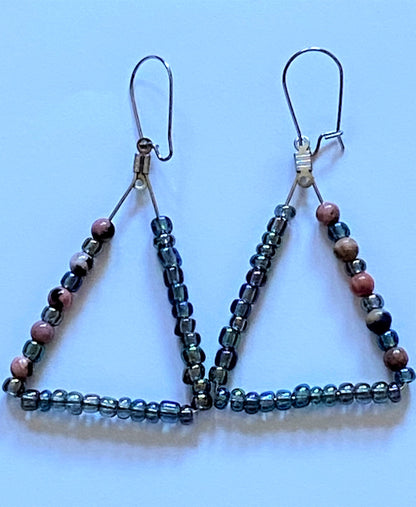 Metallic Blue Black Rhodonite Hoops